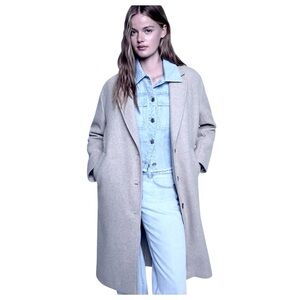 Forever 21 Coat Wool Blend Longline Single Button Coat in Grey Size S